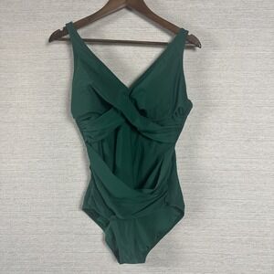 Smismivo Green Swimsuit L Tummy Control Ruched V Neck Adjustable Slimming Suit